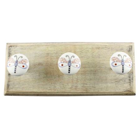 White Base Bee Ceramic Flat Wooden Hook